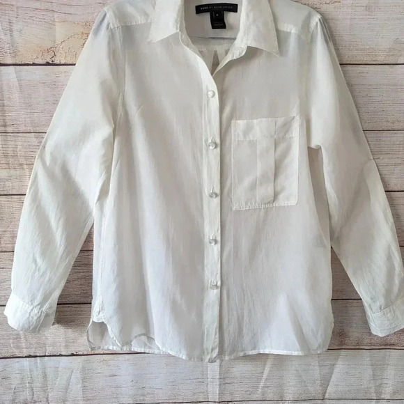 Marc by Marc Jacobs Parchment Shirt Pearl Button Cream Color Roll Tab Sleeve - Picture 4 of 14